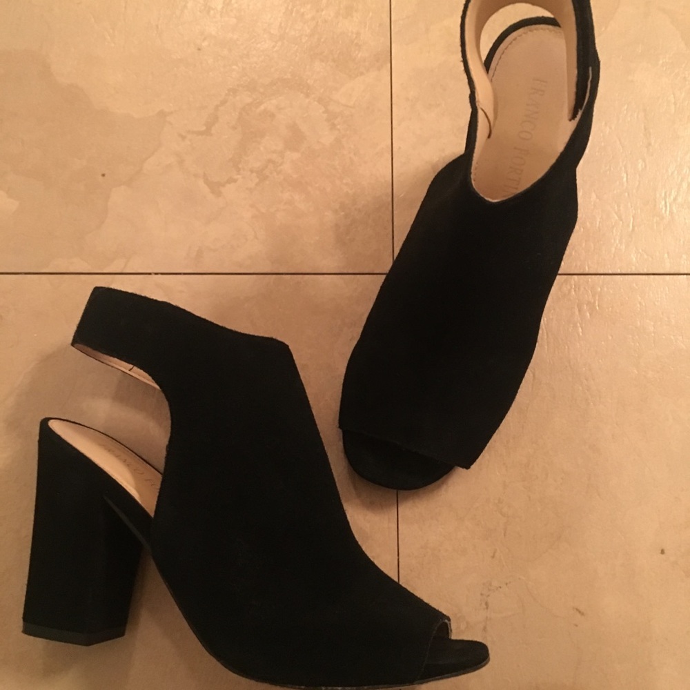LIKE NEW. Only worn once! Black open-toed heels.